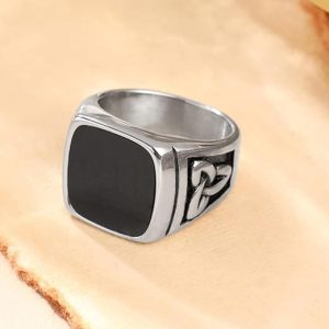 Yellow Chimes Stainless Steel Square Shaped Silver Rings for Men