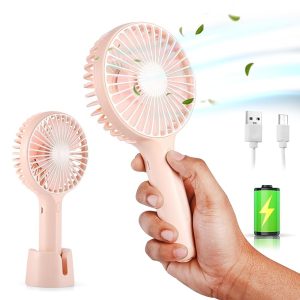 Gesto Portable Fan Rechargeable – USB Charging Hand Fan with 1200mAh Battery & 3 Speed Modes | Mini Fan, Small Fan, Handheld Fan – Ideal for Travel, Makeup, Kitchen | Women’s Personal Pankhaa - Pink